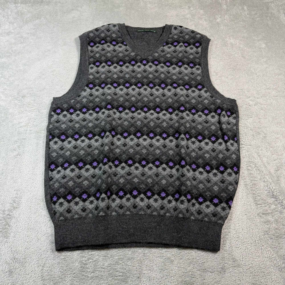 Robert Trent Jones Alpaca Wool Sweater Vest Mens Large Gray Argyle Golf